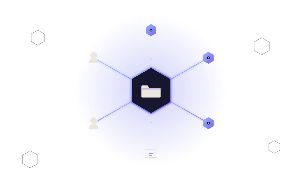 Humans and agents connected to a shared project folder, reachable from any device.
